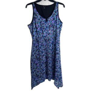 I Love Ronson Blue Floral Asymmetrical Light Fit & Flare Garden Party Dress MD